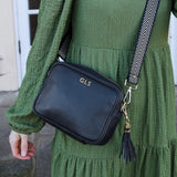 Personalised Elie Beaumont Black Bag with Silver Chevron Strap