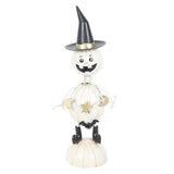 White Metal Pumpkin Man Ornament With Witch Hat