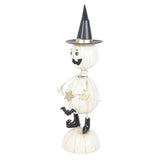 White Metal Pumpkin Man Ornament With Witch Hat