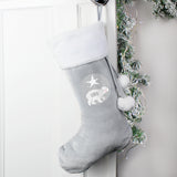 Personalised Baby Polar Bear Luxury Silver Grey Stocking