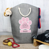 Personalised Pink Paw Print Storage Bag.