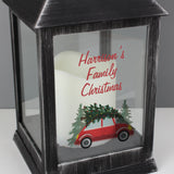 Personalised 'Driving Home For Christmas' Rustic Black Lantern.